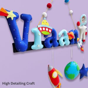 Customized Kids Name Plate for Room, Handmade Kids Name Wall Hanging with Astronaut Theme for Kids Room Baby Boy, Girl Room Décor, Door Hanger, Name Plate, Wall Plaque, 8 Letter